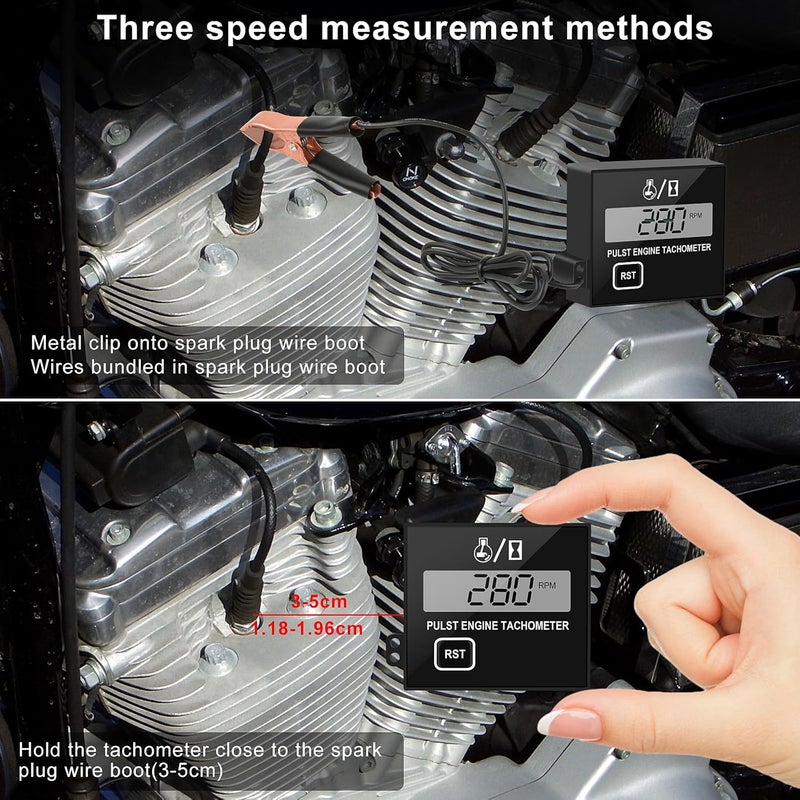 HTPREC Digital Engine Tachometer for Small Engine Pulse Tach Gauge Waterproof Inductive Tachometer RPM Tester for Gesture Lawn Mower RV ATV Dirt Bike Motocross Boat Tractor (10-15000RPM) - Image 4